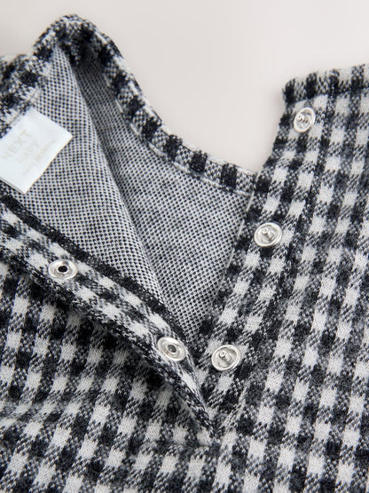 |BabyGirl| Vestido Xadrez Preto/Cinza Para Bebê, Manga Comprida, Em Camadas, Com Meia-Calça (0 meses a 2 anos)