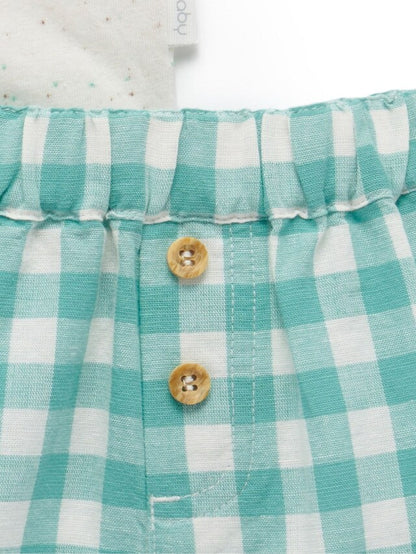 |BabyBoy| Conjunto De Camiseta e Short Purebaby Green Gingham Turtle 100% Algodão