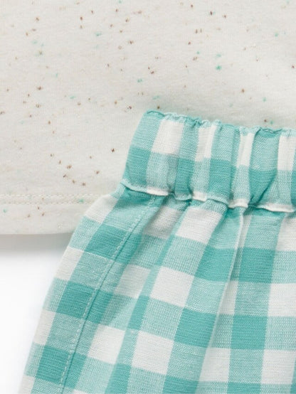 |BabyBoy| Conjunto De Camiseta e Short Purebaby Green Gingham Turtle 100% Algodão