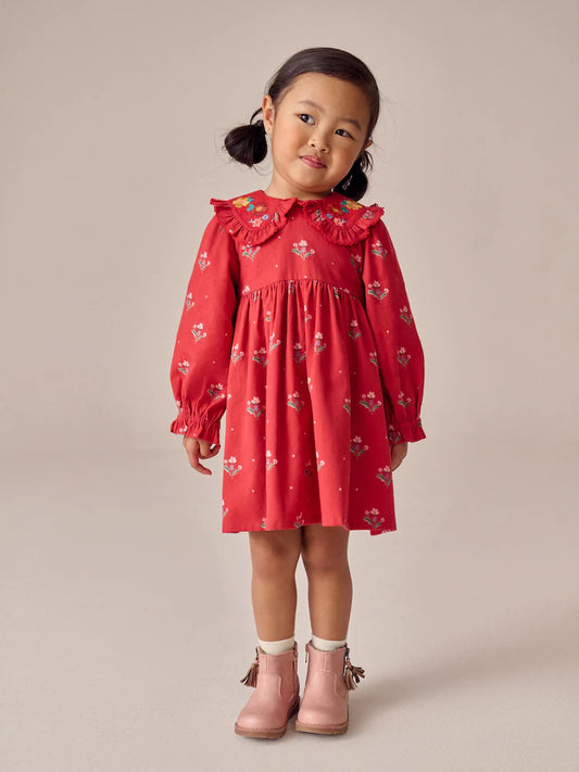 |Girl| Vestido Vermelho De Manga Comprida Com Gola Alta (3 meses a 8 anos)