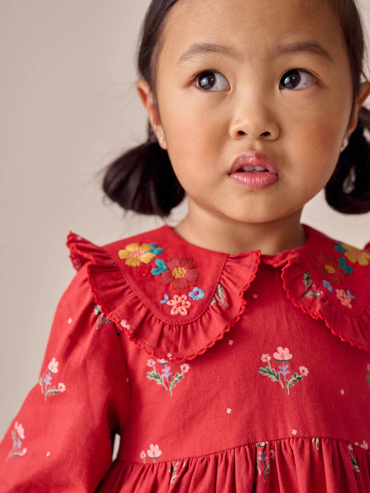 |Girl| Vestido Vermelho De Manga Comprida Com Gola Alta (3 meses a 8 anos)