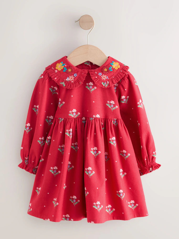 |Girl| Vestido Vermelho De Manga Comprida Com Gola Alta (3 meses a 8 anos)