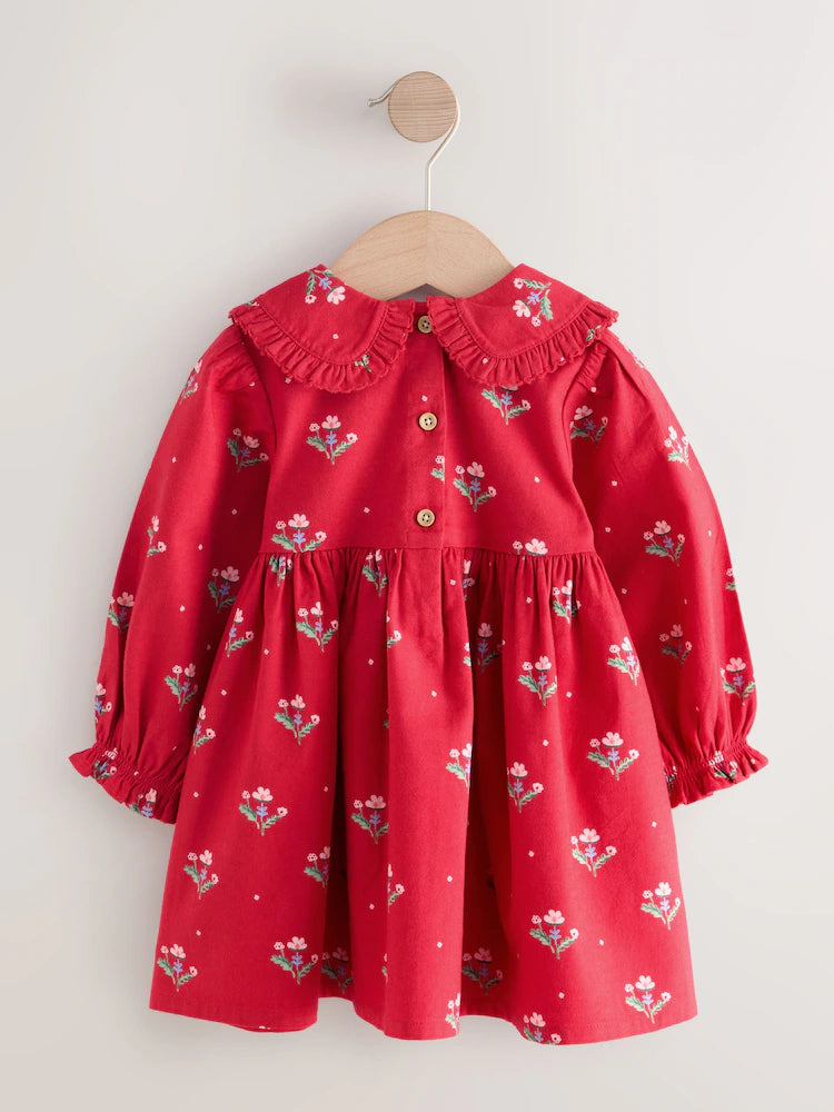 |Girl| Vestido Vermelho De Manga Comprida Com Gola Alta (3 meses a 8 anos)