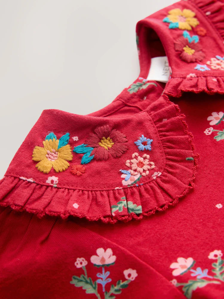 |Girl| Vestido Vermelho De Manga Comprida Com Gola Alta (3 meses a 8 anos)