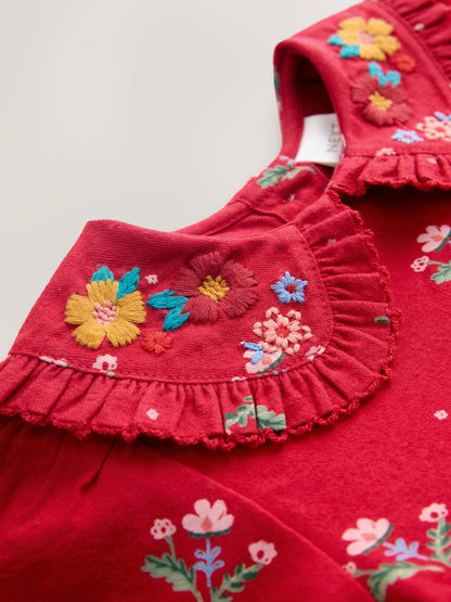 |Girl| Vestido Vermelho De Manga Comprida Com Gola Alta (3 meses a 8 anos)