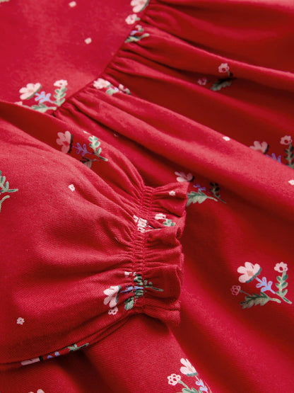 |Girl| Vestido Vermelho De Manga Comprida Com Gola Alta (3 meses a 8 anos)