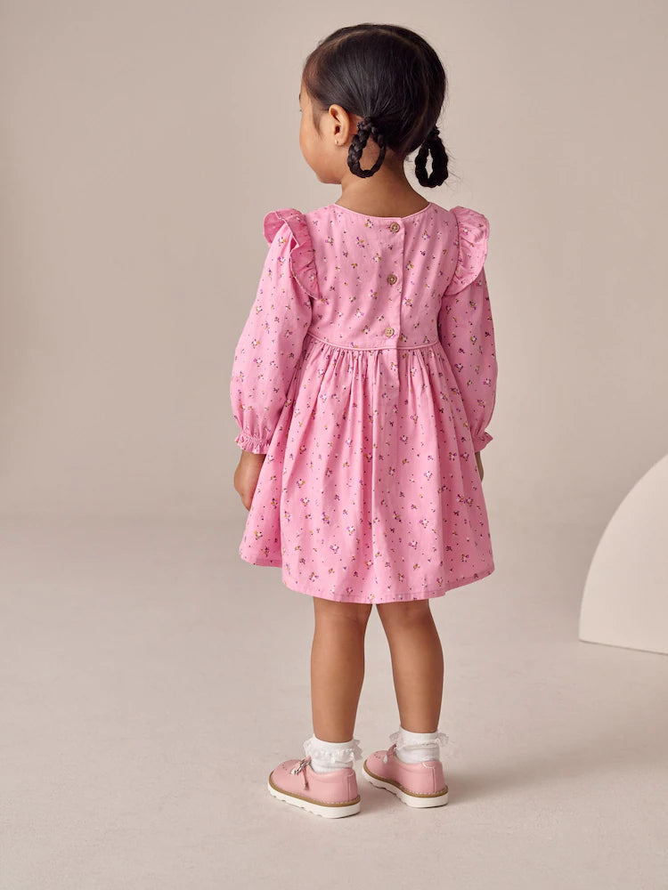 |Girl| Vestido De Manga Comprida Com Babados Rosa (3 meses a 8 anos)