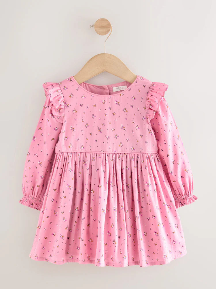 |Girl| Vestido De Manga Comprida Com Babados Rosa (3 meses a 8 anos)
