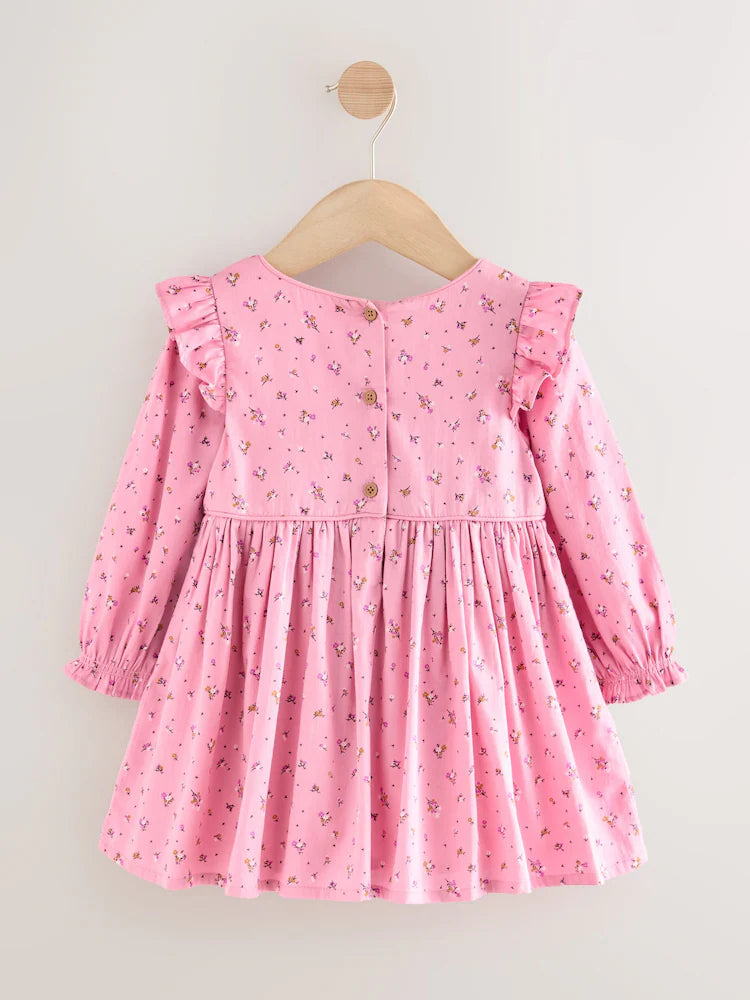 |Girl| Vestido De Manga Comprida Com Babados Rosa (3 meses a 8 anos)