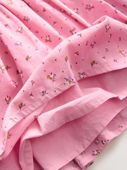 |Girl| Vestido De Manga Comprida Com Babados Rosa (3 meses a 8 anos)