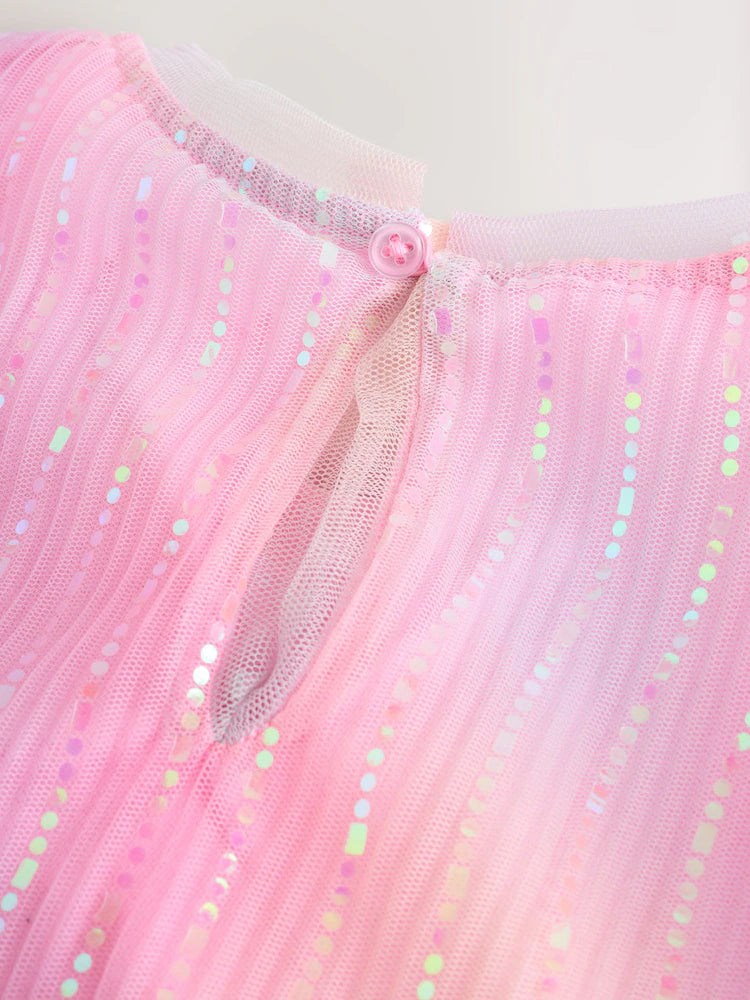 |BigGirl| Vestido De Festa Em Malha Rosa Brilhante (3-16 anos)