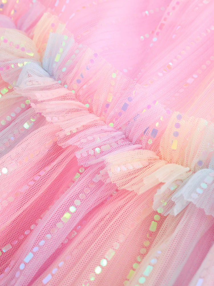 |BigGirl| Vestido De Festa Em Malha Rosa Brilhante (3-16 anos)