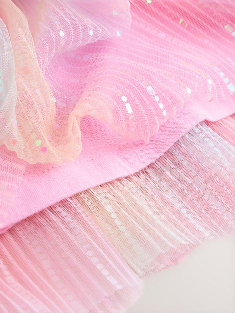 |BigGirl| Vestido De Festa Em Malha Rosa Brilhante (3-16 anos)