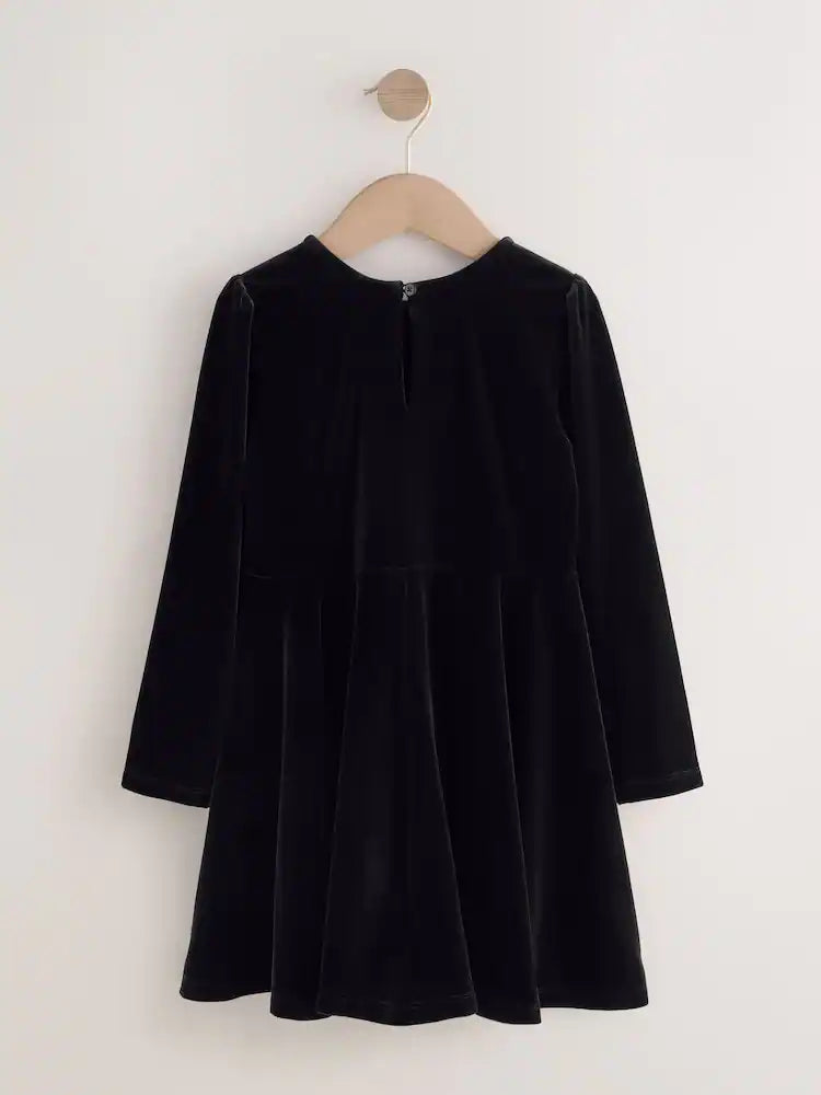 |BigGirl| Vestido de veludo preto de manga comprida (3-16 anos)