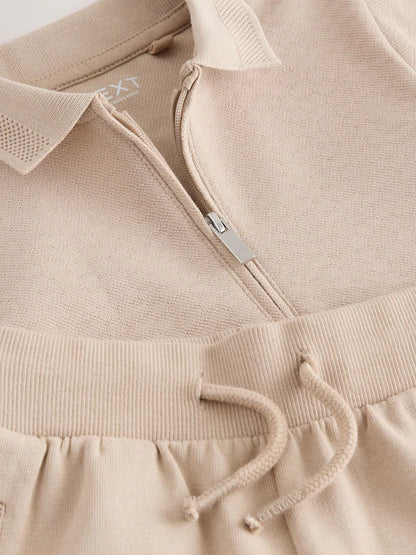 |Boy| Conjunto De Polo e Shorts Com Gola Alta e Manga Curta Texturizada Neutra (3 meses a 7 anos)