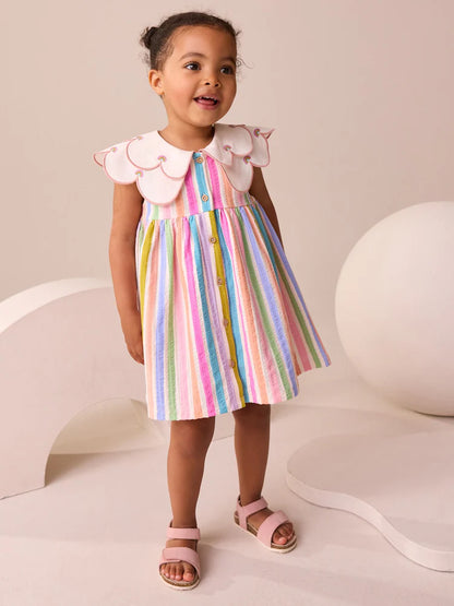 |Girl| Vestido De Verão Sem Mangas Com Gola Arco-íris (3 meses a 7 anos)