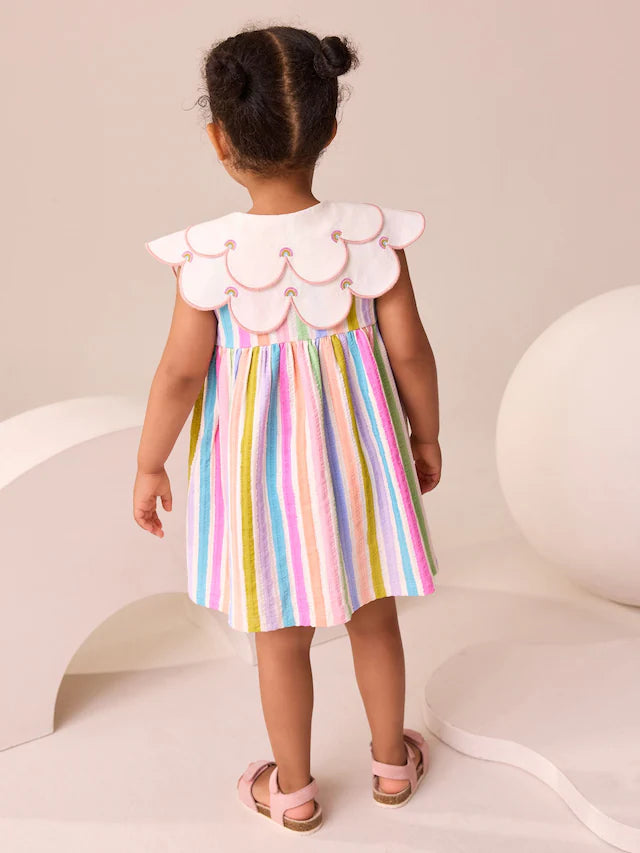 |Girl| Vestido De Verão Sem Mangas Com Gola Arco-íris (3 meses a 7 anos)