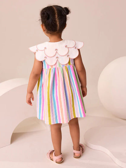 |Girl| Vestido De Verão Sem Mangas Com Gola Arco-íris (3 meses a 7 anos)