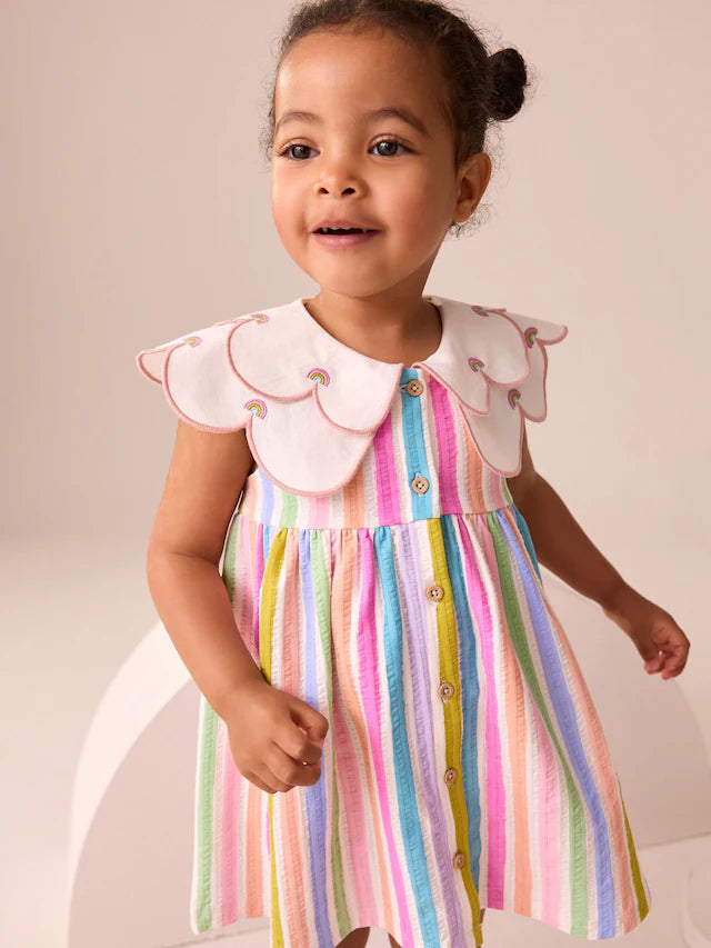 |Girl| Vestido De Verão Sem Mangas Com Gola Arco-íris (3 meses a 7 anos)
