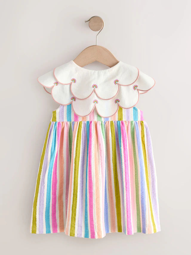|Girl| Vestido De Verão Sem Mangas Com Gola Arco-íris (3 meses a 7 anos)