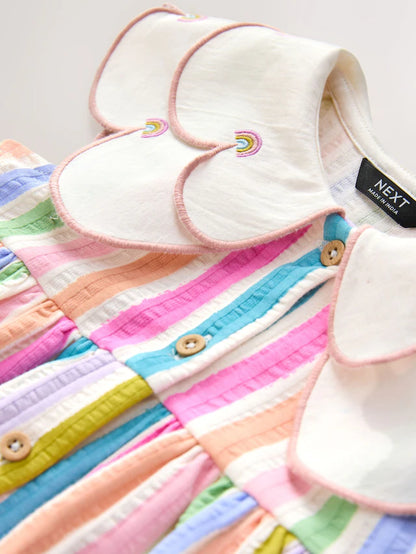 |Girl| Vestido De Verão Sem Mangas Com Gola Arco-íris (3 meses a 7 anos)