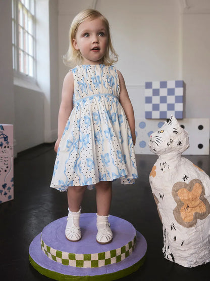 |Girl| Vestido De Festa Com Estampa De Laço Azul Cath Kidston (3 meses a 8 anos)