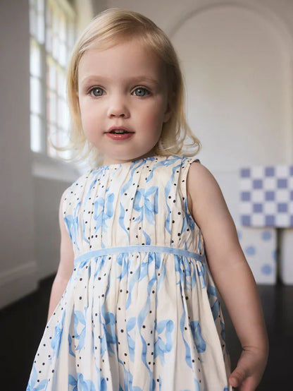 |Girl| Vestido De Festa Com Estampa De Laço Azul Cath Kidston (3 meses a 8 anos)