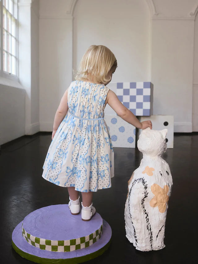 |Girl| Vestido De Festa Com Estampa De Laço Azul Cath Kidston (3 meses a 8 anos)