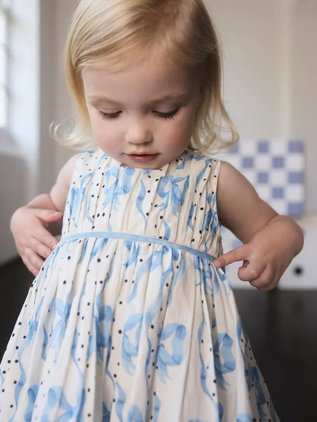 |Girl| Vestido De Festa Com Estampa De Laço Azul Cath Kidston (3 meses a 8 anos)