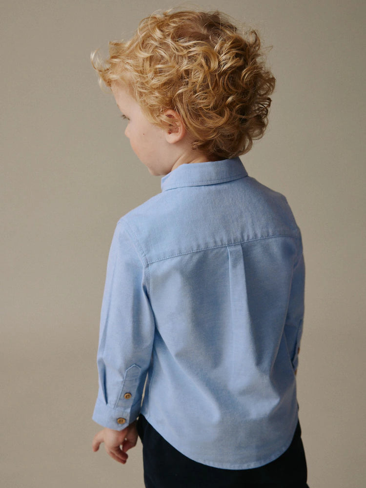 |Boy| Camisa Oxford de Manga Longa com Estampa de Personagem – Azul-Médio (3 meses a 7 anos)