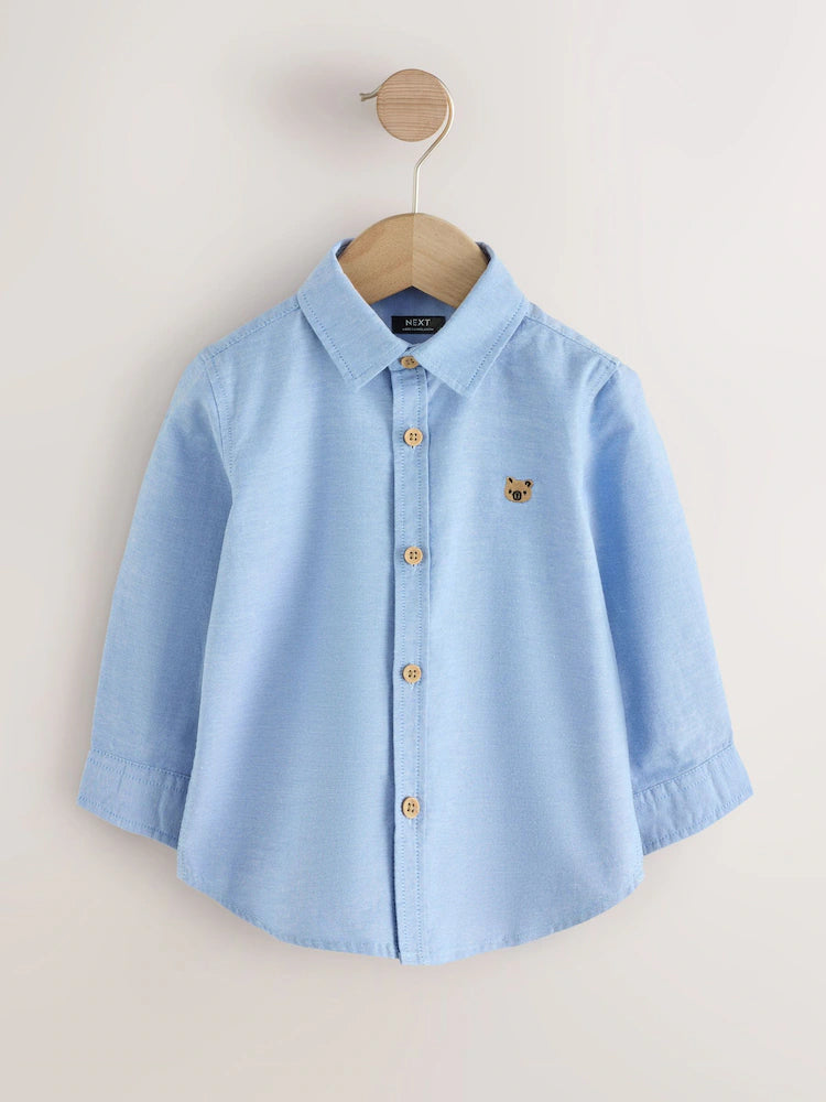 |Boy| Camisa Oxford de Manga Longa com Estampa de Personagem – Azul-Médio (3 meses a 7 anos)
