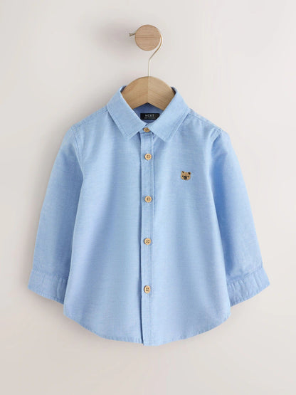 |Boy| Camisa Oxford de Manga Longa com Estampa de Personagem – Azul-Médio (3 meses a 7 anos)