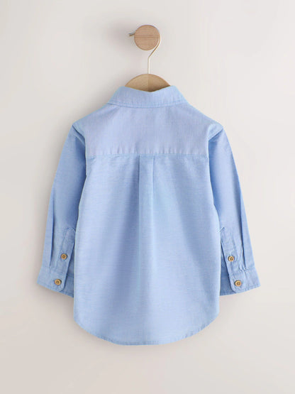 |Boy| Camisa Oxford de Manga Longa com Estampa de Personagem – Azul-Médio (3 meses a 7 anos)