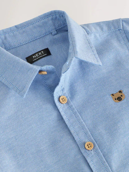 |Boy| Camisa Oxford de Manga Longa com Estampa de Personagem – Azul-Médio (3 meses a 7 anos)