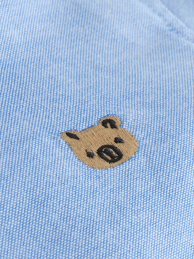 |Boy| Camisa Oxford de Manga Longa com Estampa de Personagem – Azul-Médio (3 meses a 7 anos)