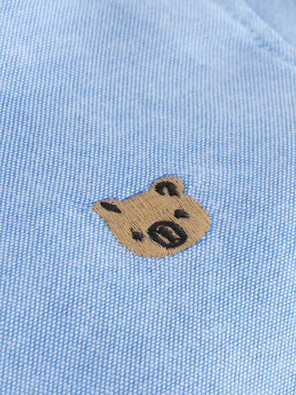 |Boy| Camisa Oxford de Manga Longa com Estampa de Personagem – Azul-Médio (3 meses a 7 anos)