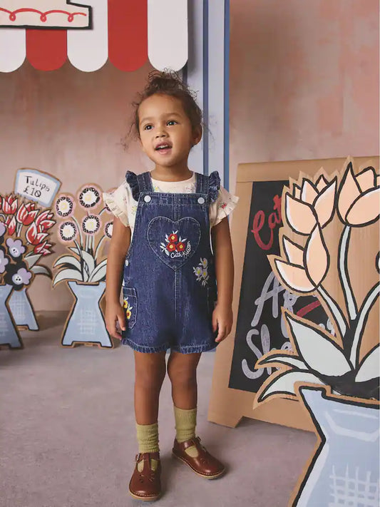 |Girl| Conjunto De Jardineira e Blusa Floral Em Jeans Cath Kidston (3 meses a 7 anos)