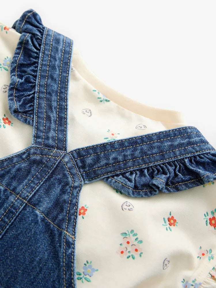 |Girl| Conjunto De Jardineira e Blusa Floral Em Jeans Cath Kidston (3 meses a 7 anos)