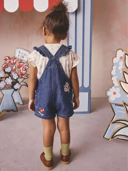 |Girl| Conjunto De Jardineira e Blusa Floral Em Jeans Cath Kidston (3 meses a 7 anos)