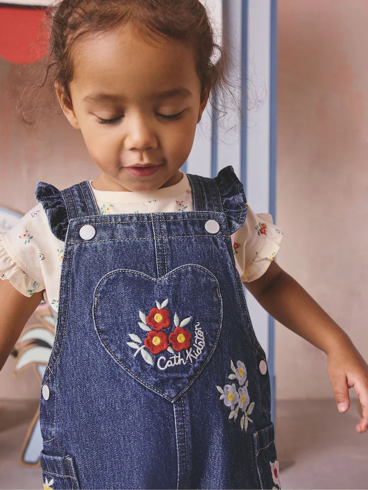 |Girl| Conjunto De Jardineira e Blusa Floral Em Jeans Cath Kidston (3 meses a 7 anos)