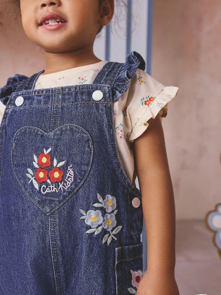 |Girl| Conjunto De Jardineira e Blusa Floral Em Jeans Cath Kidston (3 meses a 7 anos)