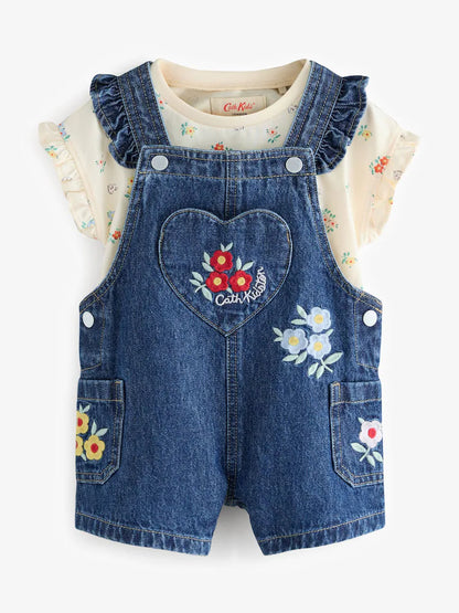 |Girl| Conjunto De Jardineira e Blusa Floral Em Jeans Cath Kidston (3 meses a 7 anos)