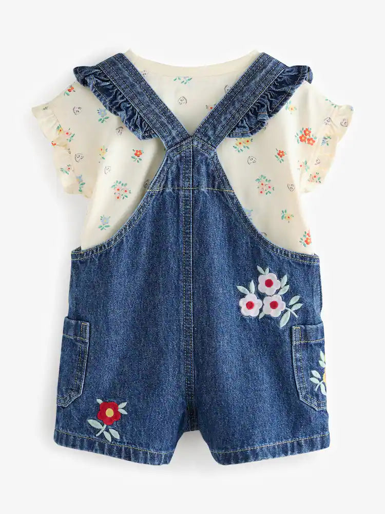 |Girl| Conjunto De Jardineira e Blusa Floral Em Jeans Cath Kidston (3 meses a 7 anos)