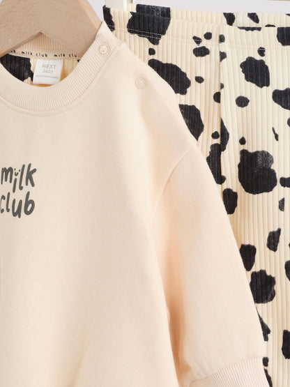 |BabyBoy| Conjunto De Moletom e Leggings Estampados Neutral/Cow Milk Club Para Bebês (0 meses a 2 anos)