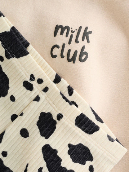 |BabyBoy| Conjunto De Moletom e Leggings Estampados Neutral/Cow Milk Club Para Bebês (0 meses a 2 anos)