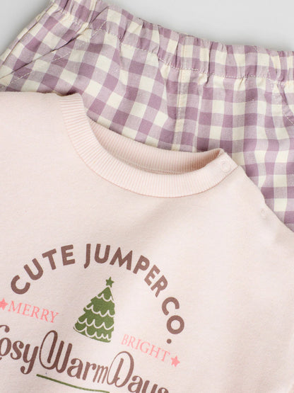 |BabyGirl| Conjunto De 2 Peças De Suéter e Calça Rosa Para Bebê (0 meses a 2 anos)