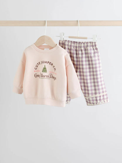 |BabyGirl| Conjunto De 2 Peças De Suéter e Calça Rosa Para Bebê (0 meses a 2 anos)