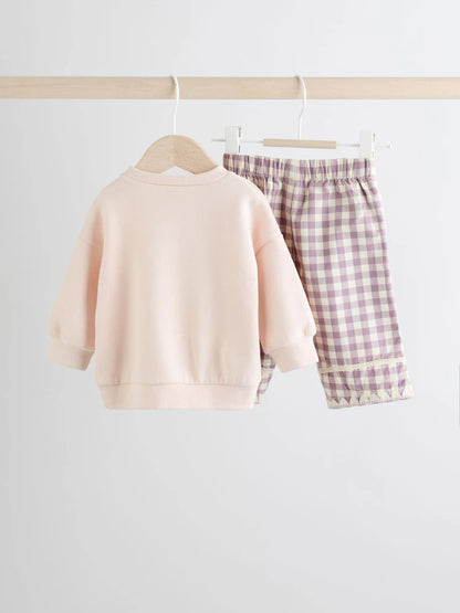 |BabyGirl| Conjunto De 2 Peças De Suéter e Calça Rosa Para Bebê (0 meses a 2 anos)