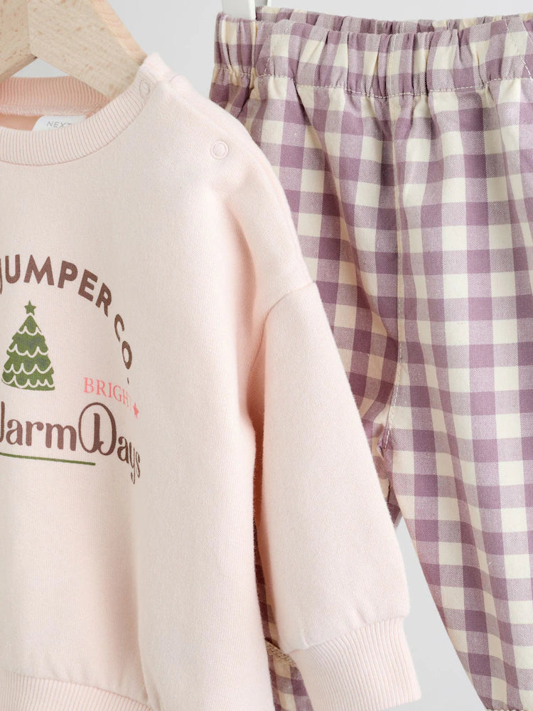 |BabyGirl| Conjunto De 2 Peças De Suéter e Calça Rosa Para Bebê (0 meses a 2 anos)