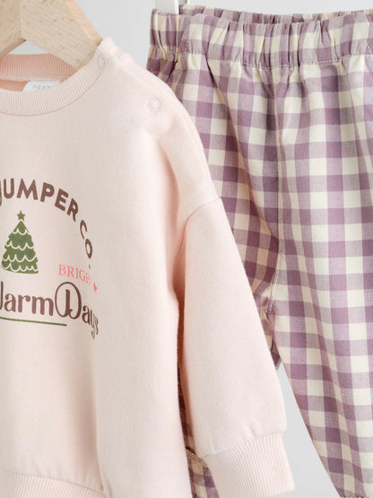 |BabyGirl| Conjunto De 2 Peças De Suéter e Calça Rosa Para Bebê (0 meses a 2 anos)